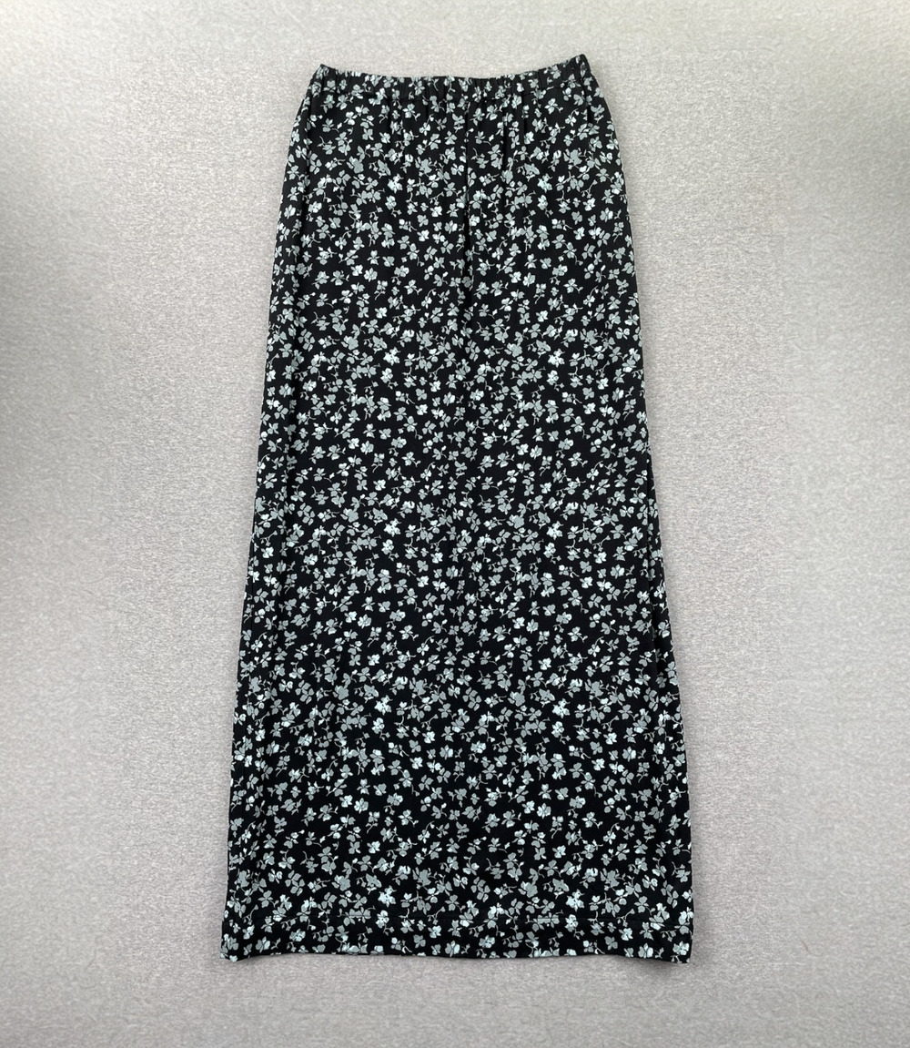 Melrose and Market Floral Maxi Skirt S Black Blue Elastic Waist Pockets Boho